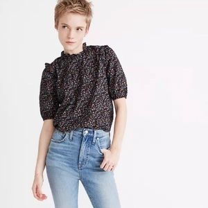 Madewell black floral high neck puff sleeve blouse - Size S